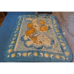 Vintage NovaTex Baby Plush Blanket Blue Sun Moon Bear Super Rare HTF